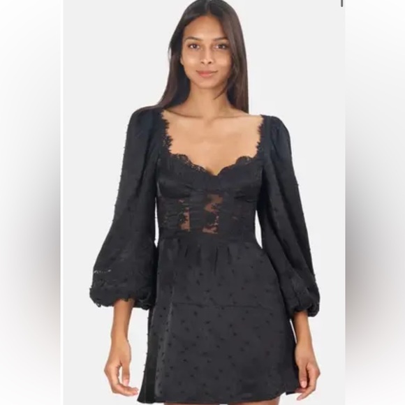 🍋 FOR LOVE & LEMONS Natalie Mini Dress in Black. MEDIUM. Good condition! - Picture 8 of 9